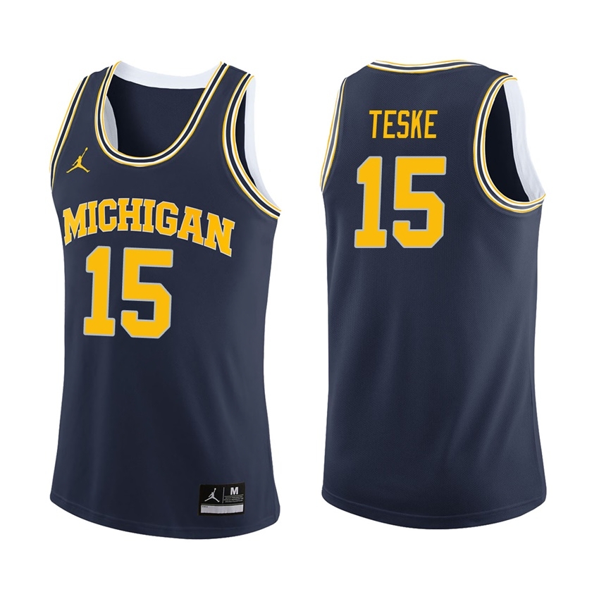 Michigan Wolverines Men's NCAA Jon Teske #15 Navy College Basketball Jersey FKK4149QD